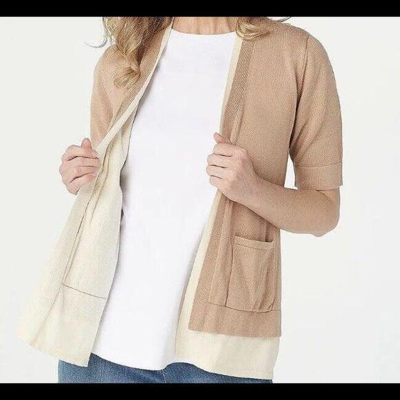 Isaac Mizrahi Sweaters - Isaac Mizrahi Live! Essentials Cotton Cardigan Cappuccino Sz XXS A378537 F08154